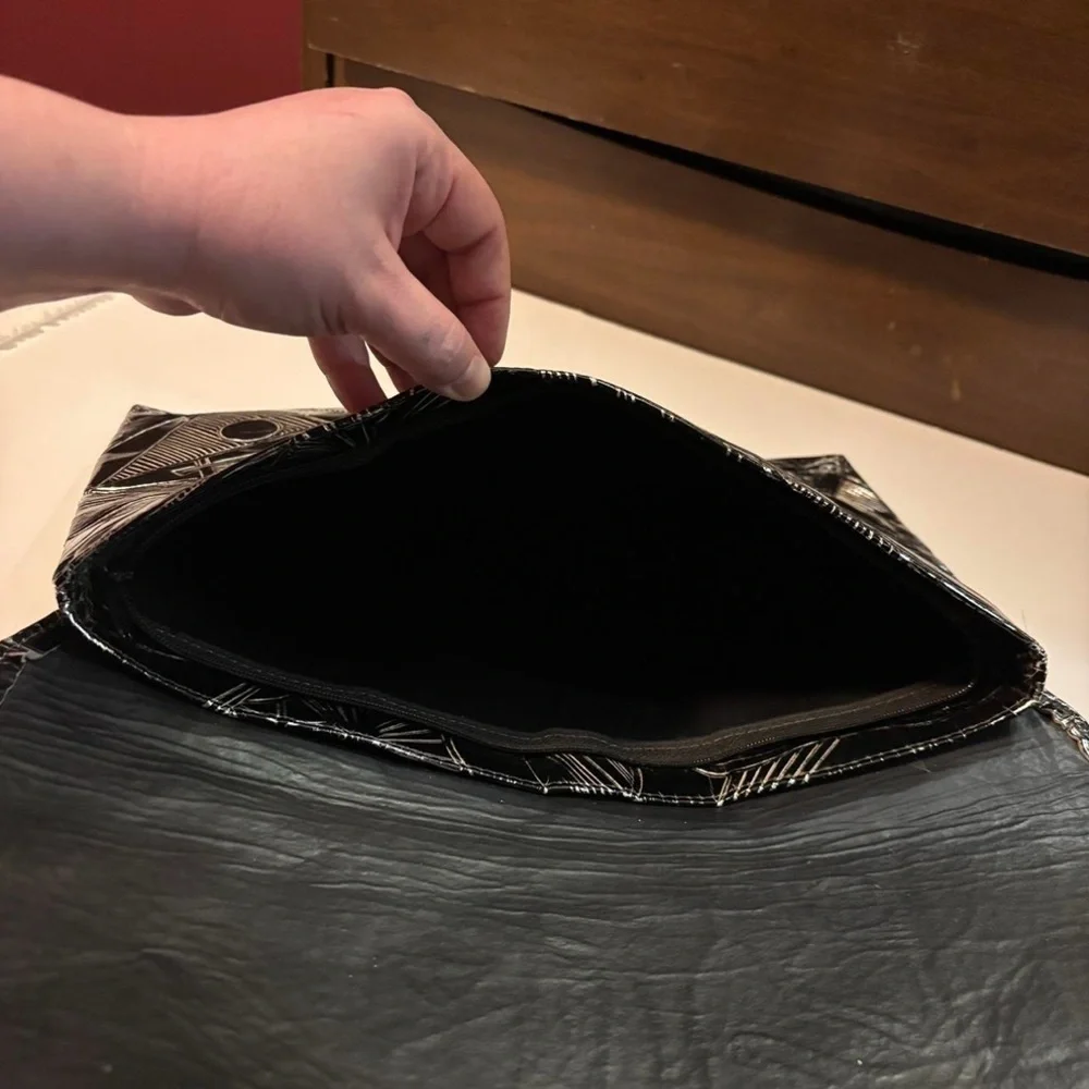 Geometric Faux Leather Laptop Sleeve Black Abstract Art Portfolio Clutch Case